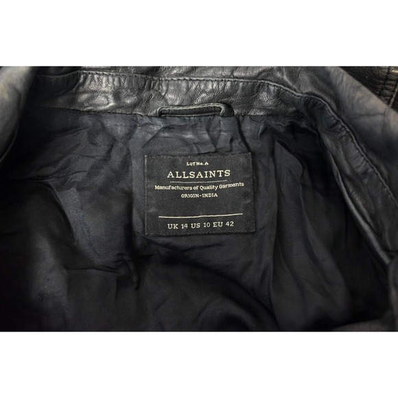 All Saints Black Quilted Leather Moto Style Zip Jacket Size Womens 10 - Picture 7 of 10